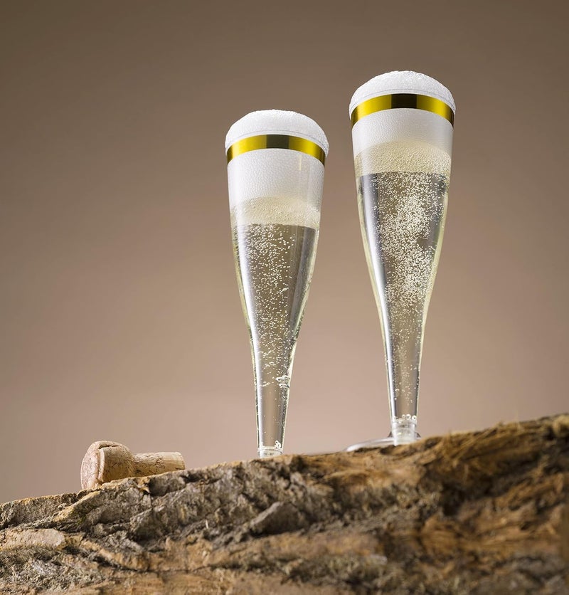 Munfix 50 Pack Gold Rimmed Plastic Champagne Flutes 5 Oz Clear Plastic Toasting Glasses Fancy Disposable Wedding Party Cocktail Cups with Gold Rim - Image 5